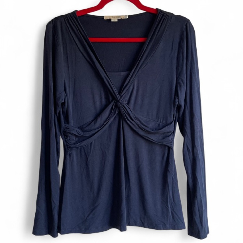 Boden Navy Blue Cross Front Long Sleeve Knit Shirt Size 10
